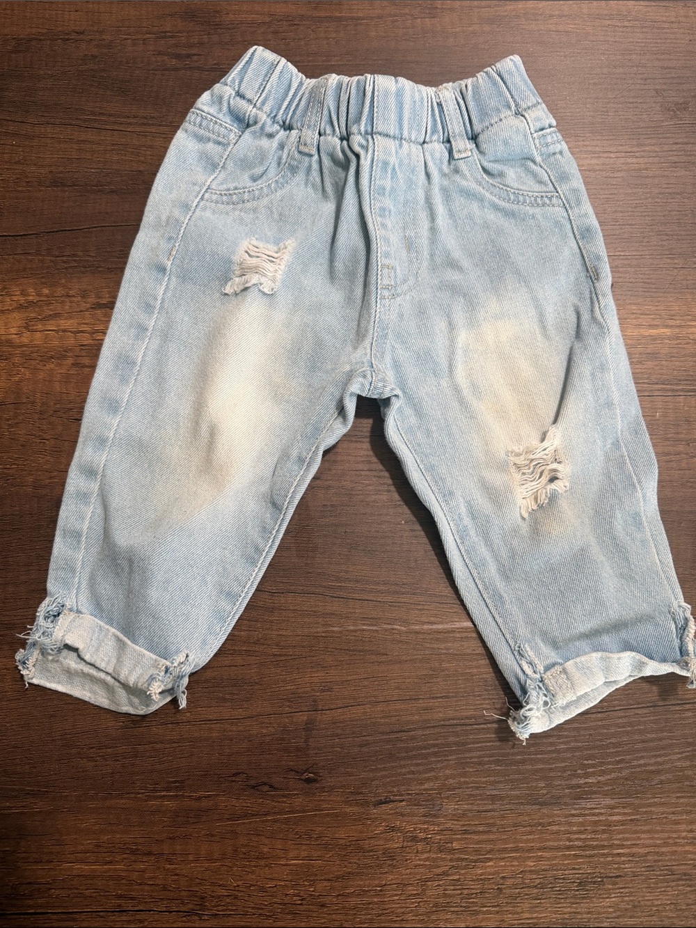 SHEIN Light Blue Distressed Kids Denim Joggers